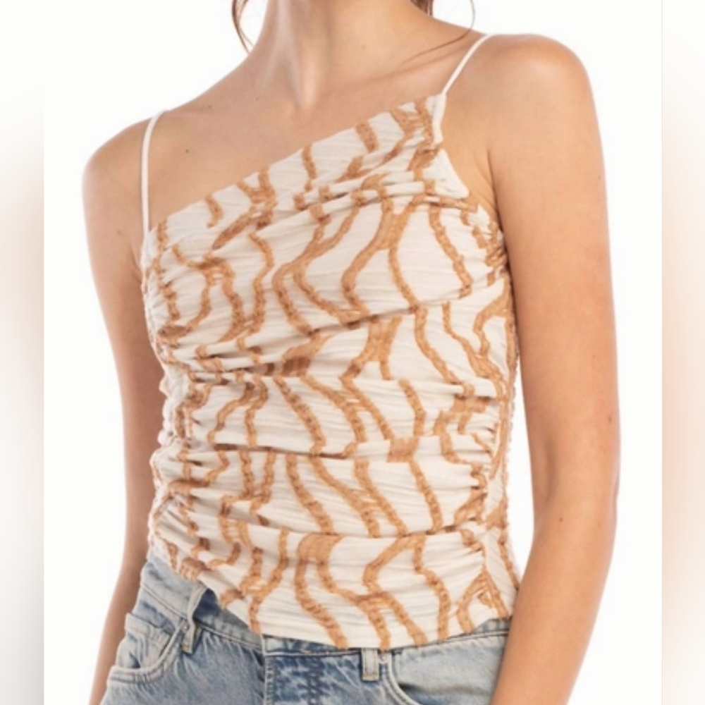 Free People Cream and Tan Wave Asymmetric Tank Top